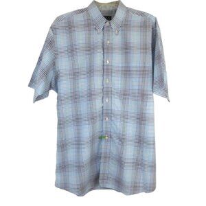 Jos A Bank Travelers Shirt Plaid Short Sleeve Button Down Blue White